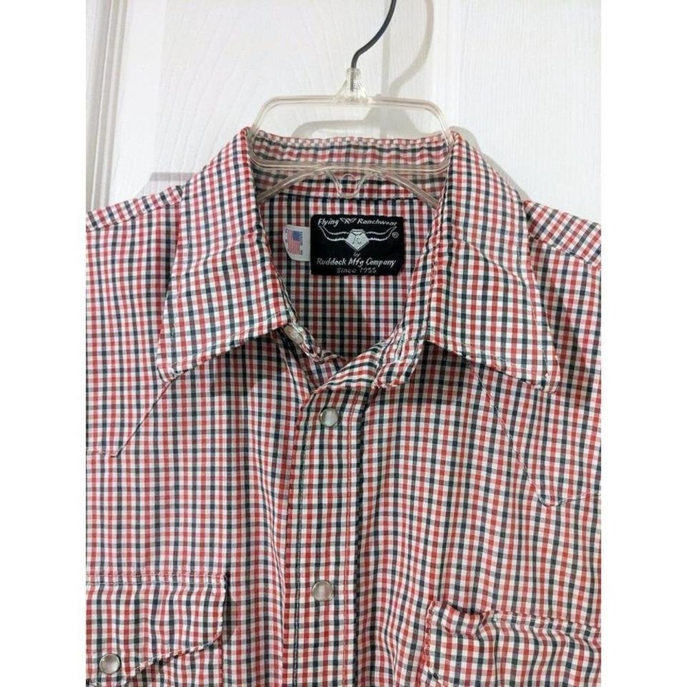 Flying R Ranchwear Red Plaid Western Rodeo Cowboy Short Sleeve Shirt Medium - Picture 2 of 5